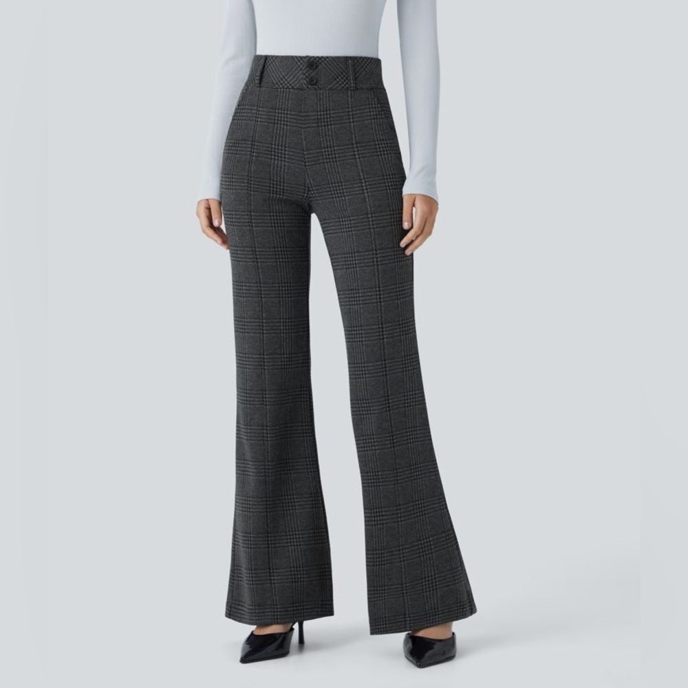 Halara Flex High Waisted Pocket Houndstooth Plaid Work Pants Flare Office